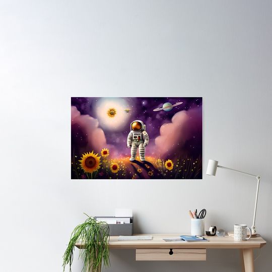 Discover 우주비행사 해바라기 은하하늘 포스터