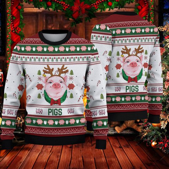 Discover 돼지 못생긴 크리스마스 스웨터, 돼지 애호가 메리 크리스마스 어글리 스웨터