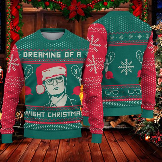 Discover 드와이트 크리스마스 못생긴 스웨터를 꿈꾸며, 재미있는 사무실 TV쇼 크리스마스 어글리 스웨터 오버 프린트