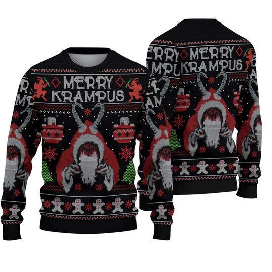 Discover 메리 크램퍼스 프리미엄 어글리 크리스마스 스웨터, 크램퍼스 크리스마스 2023 어글리 스웨터 오버 프린트