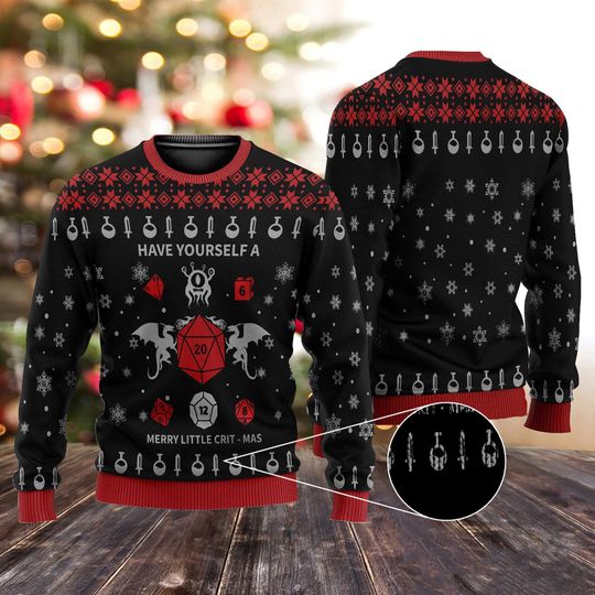 Discover 던전 앤 드래곤 크리스마스 어글리 스웨터, Dnd 어글리 스웨터 오버 프린트 2023