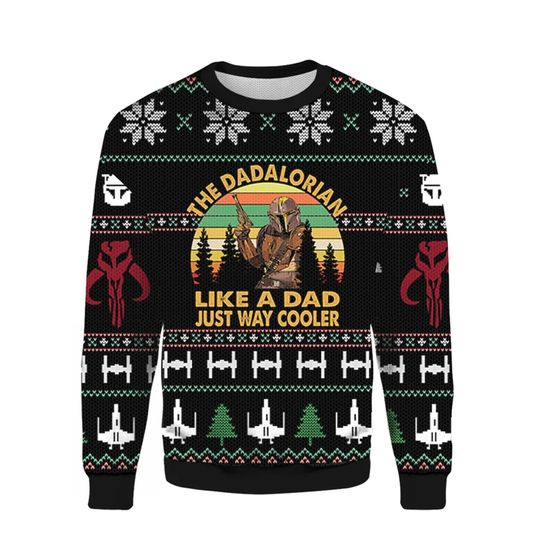 Discover 스타워즈 팬 크리스마스 어글리 스웨터, 다달로리안 어글리 스웨터 오버 프린트
