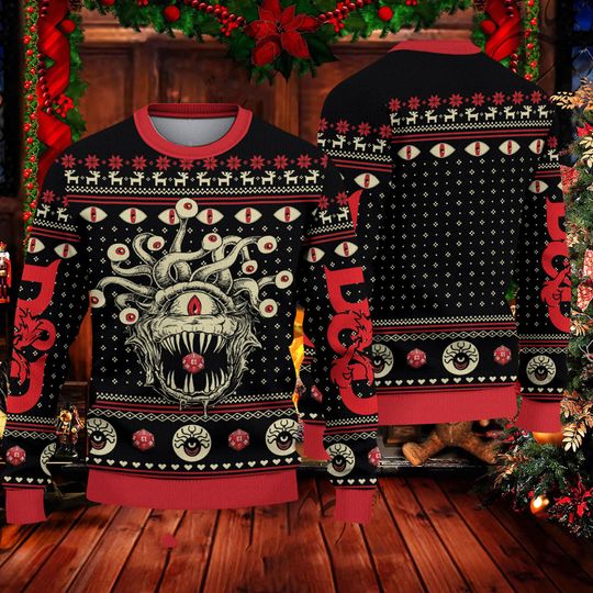Discover DnD 클래스 몬스터 어글리 스웨터, DnD 클래스 컬렉션 크리스마스 어글리 스웨터, DnD 클래스 크리스마스 어글리 스웨터 오버 프린트