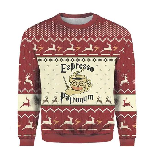 Discover 에스프레소 패트로넘 어글리 크리스마스 스웨터, 마법학교 못생긴 크리스마스 스웨터