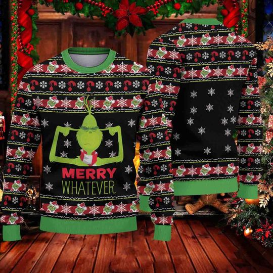 Discover 메리 뭐든지 그린치 어글리 크리스마스 스웨터, 그린치 어글리 스웨터 전체 프린트, 2023 크리스마스 그린치 영화 어글리 스웨터