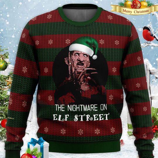 Discover 엘프 거리의 악몽 프레디 크루거 못생긴 크리스마스 스웨터