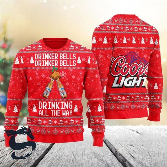 Discover 쿠어스 라이트 드링커 벨 크리스마스 어글리 맥주 스웨터