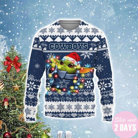 Discover 달라스 카우보이 베이비 요다 스타워즈 크리스마스 라이트 어글리 스웨터