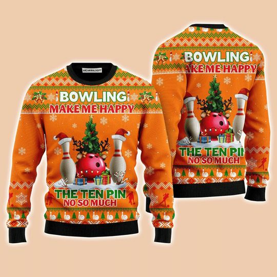 Discover 볼링 스웨터, 볼링 나를 행복하게 해주는 남성과 여성을 위한 어글리 크리스마스 스웨터