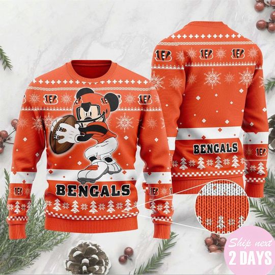 Discover 신시내티 벵갈스 익살스런 미키 마우스 축구 NFL 크리스마스 어글리 스웨터