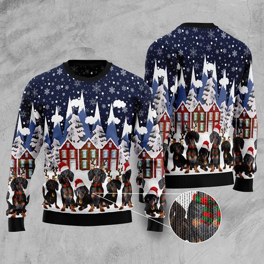 Discover 닥스훈트 패밀리 어글리 크리스마스 스웨터,   크리스마스 선물