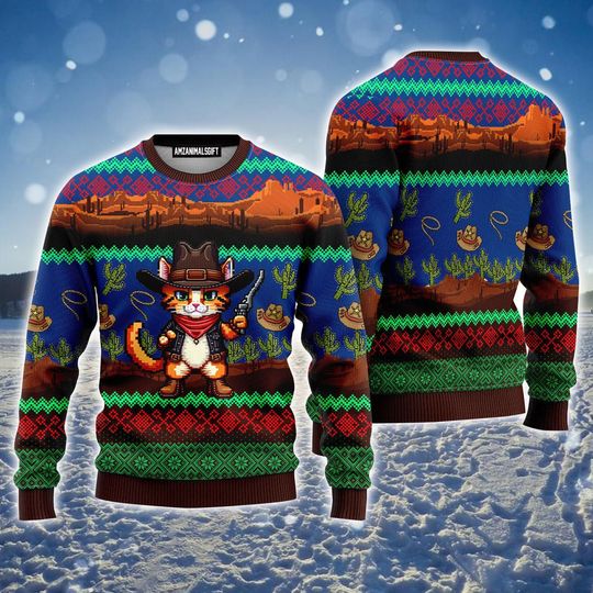 Discover 고양이 카우보이 선인장 못생긴 크리스마스 스웨터