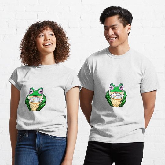 Discover 아이스크림을 들고 있는 귀여운 개구리 클래식 티셔츠
