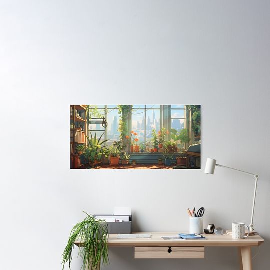 Discover 창문과 식물을 이용한 놀라운 지브리 스타일 일러스트레이션 포스터