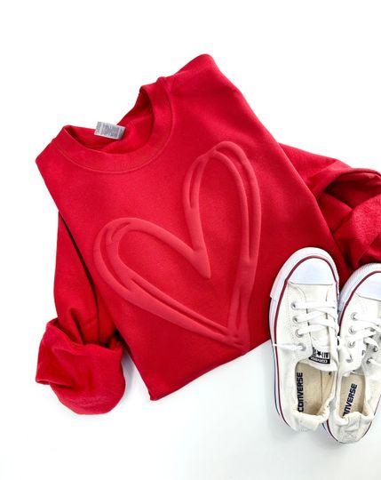 Discover 양각 발렌타인 데이 스웨트 셔츠,   하트 퍼프 스웨트셔츠, 하트 스웨트셔츠