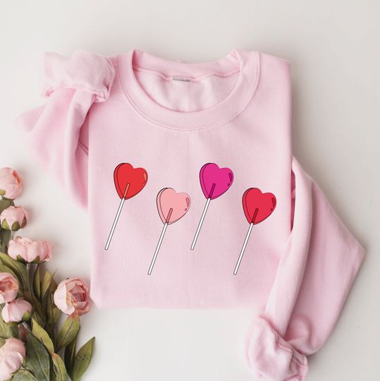 Discover 캔디 하트 스웨트셔츠, 하트 빨판 스웨트셔츠, 발렌타인 데이 스웨트셔츠