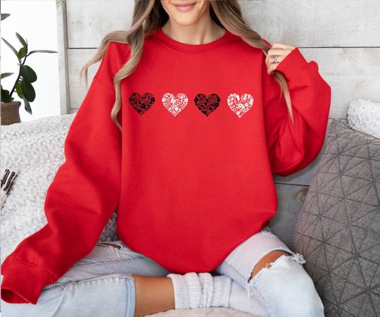 Discover 발렌타인 스웨트셔츠, 러브 하트 스웨트 셔츠, 플로럴 하트