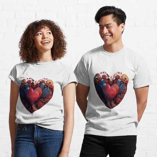 Discover 발렌타인데이 패턴 클래식 티셔츠 , 해피 클래식 티셔츠