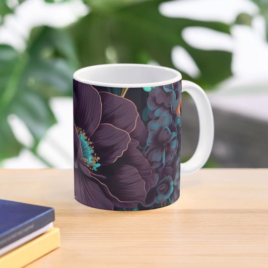 Discover 무디 플라워 패턴 커피 머그잔