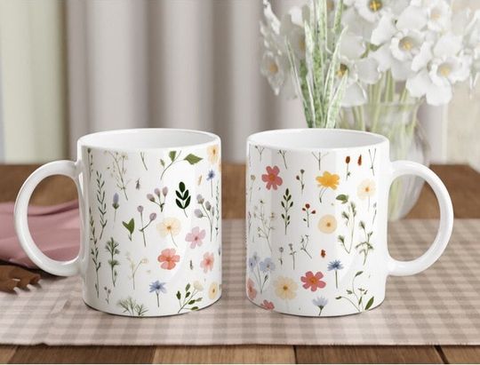 Discover 플라워 패턴 머그컵, 커피 머그, 귀여운 꽃무늬 머그잔
