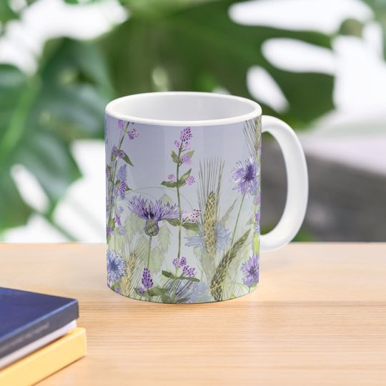 Discover 푸른 꽃밭 - 수레국화, 캣민트, 밀이삭 커피잔