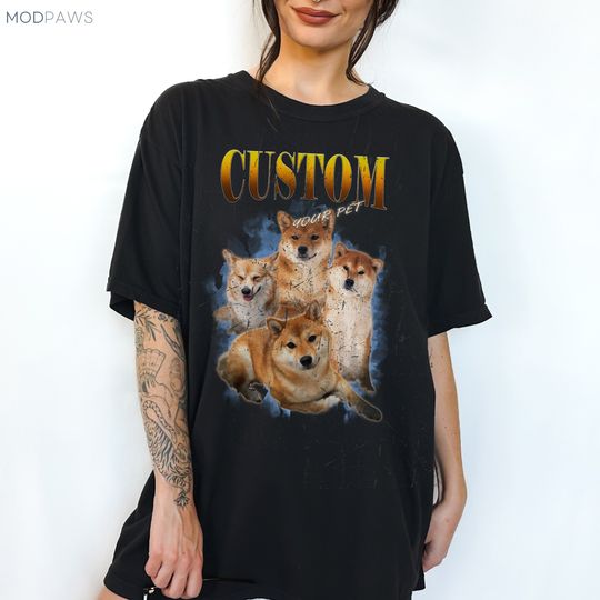 Discover 커스텀 빈티지 반려동물 셔츠 반려동물 사진 + 이름, 커스텀 도그 티셔츠