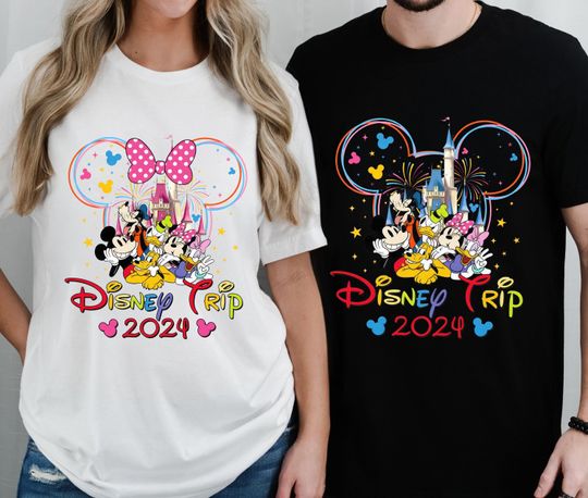 Discover 디즈니 여행 2024 셔츠, 맞춤형 디즈니 가족 휴가 2024 셔츠, 디즈니 캐릭터 티