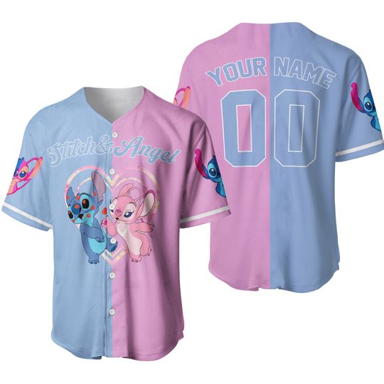 Discover Personalized Stitch And Angel Couple Lovers Baseball Jersey