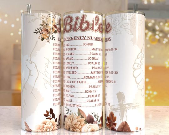 Discover Bible Emergency 20oz Skinny Tumbler, Floral Christian Tumbler