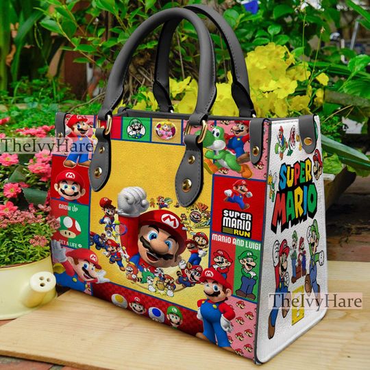 Discover Super Mario Vintage Leather Handbag, Super Mario Leather Bag, Super Mario Top Handle Bag