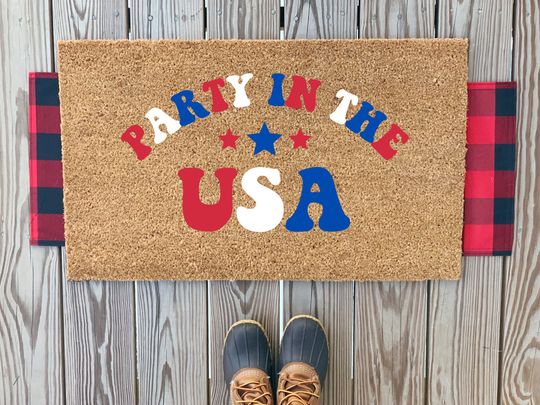 Discover Party in the USA Doormat | Fourth of July Welcome Mat | Stars and Stripes Mat
