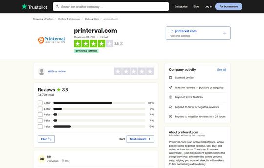 Avaliações do Printerval TrustPilot