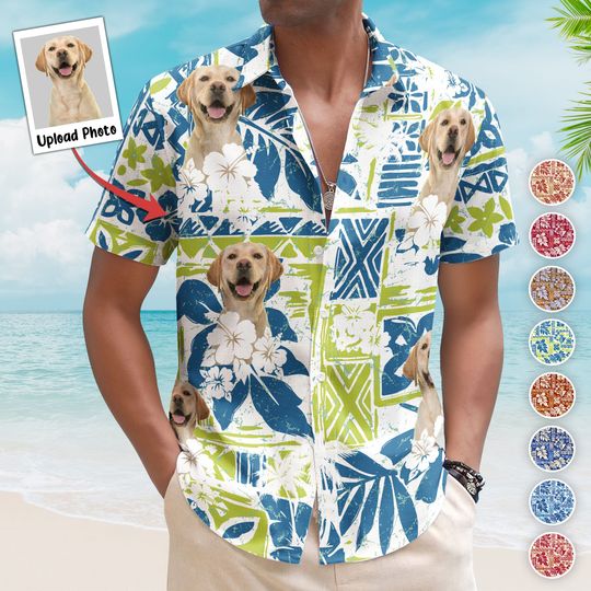 Discover Custom Photo Funny Pet Family Friends Summer Tiki Bar - Custom Photo Hawaiian Shirts