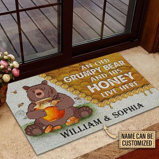 Discover Bear And His Honey Bee Live Here Custom Personalized Doormat