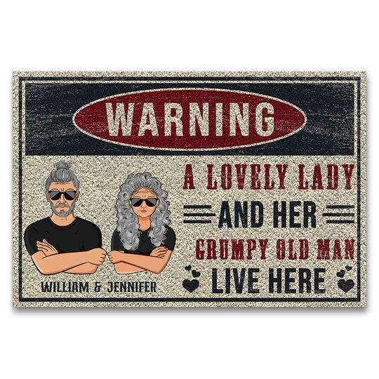 Discover Old Family Couple Live Here Warning Personalized Custom Doormat