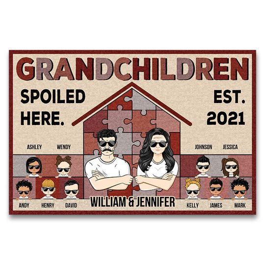 Discover Family Grandchildren Spoiled Here Grandma Grandpa Custom Gift Personalized Doormat