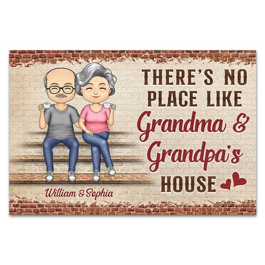 Discover There's No Place Like Grandma And Grandpa's House Chibi Couple Grandparents Custom Doormat