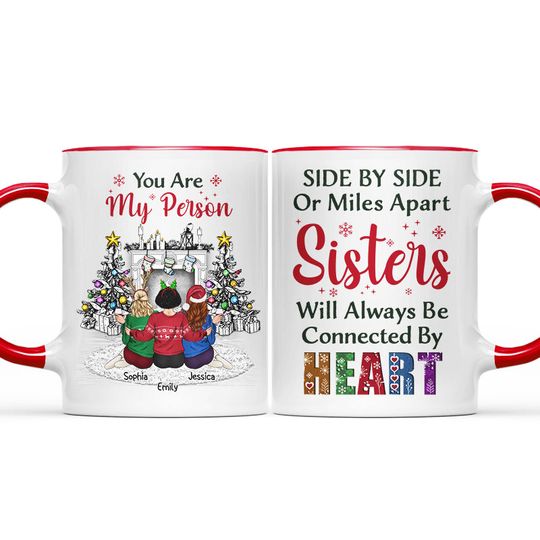 Discover Sisters Brothers Will Always Be Connected By Heart Christmas Siblings Besties Gift Custom Accent Mug
