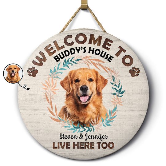 Discover Custom Photo Welcome To My House Gift For Pet Lovers Personalized Wood Door Sign