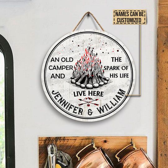 Discover Camping Spark Of Life Custom Personalized Wood Door Sign