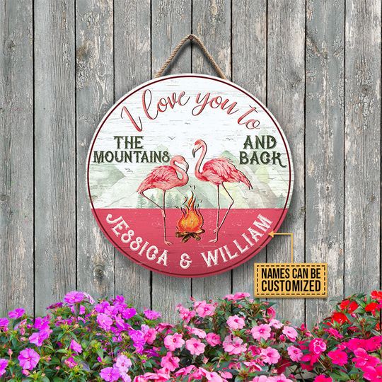 Discover Personalized Camping Flamingo I Love You Customized Wood Circle Sign