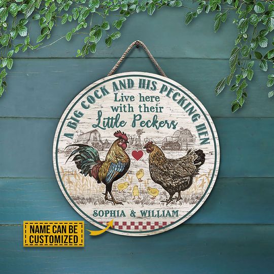 Discover Chicken Couple Live Here Peckers Custom Personalized Wood Door Sign