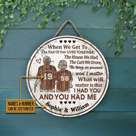Discover Baseball Old Couple Floral End Of Our Lives Custom Personalized Wood Door Sign