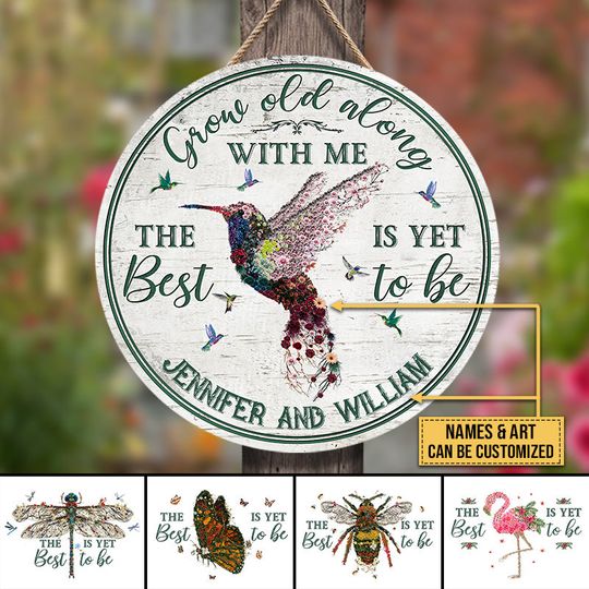 Discover Garden Floral Art Couple Grow Old Custom Personalized Wood Door Sign