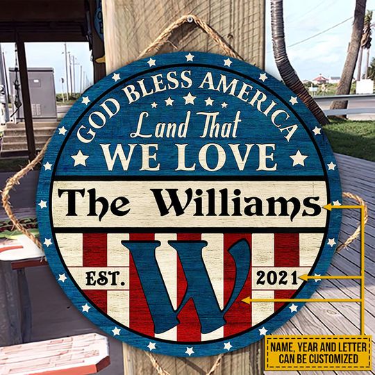 Discover Stars And Stripes God Bless Custom Personalized Wood Door Sign