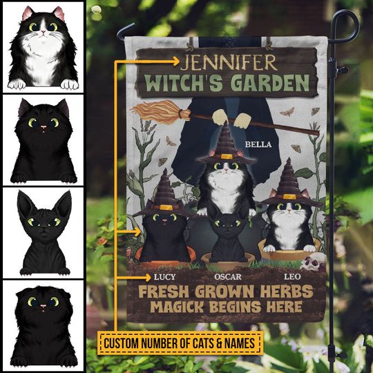 Discover Witch Garden Magick Begins Here With Black Cat Custom Personalized Flag
