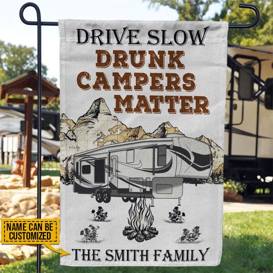 Discover Personalized Camping 5th Wheel Drunk Camper Customized Flag