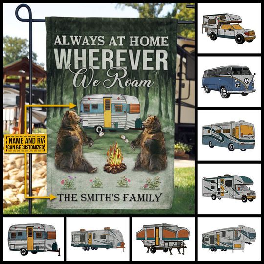 Discover Personalized Camping Bear Always At Home Custom RV Customized Flag