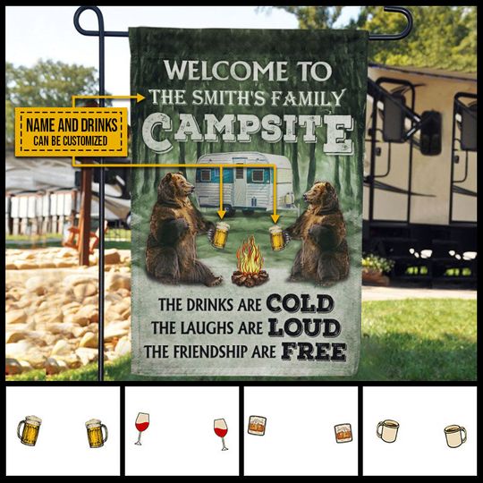 Discover Personalized Camping Bear The Drinks Are Cold Custom Drinks Customized Flag