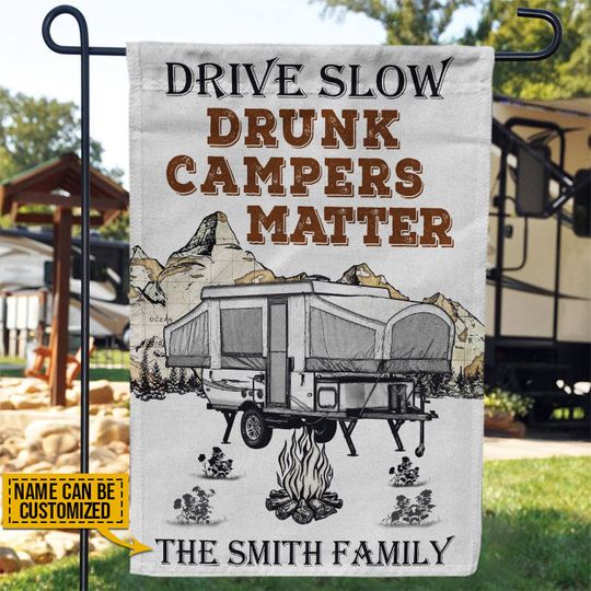 Discover Personalized Camping Popup Drunk Camper Customized Flag